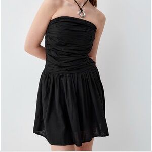 Black linen blend corset like tube short dress with removable straps NWT